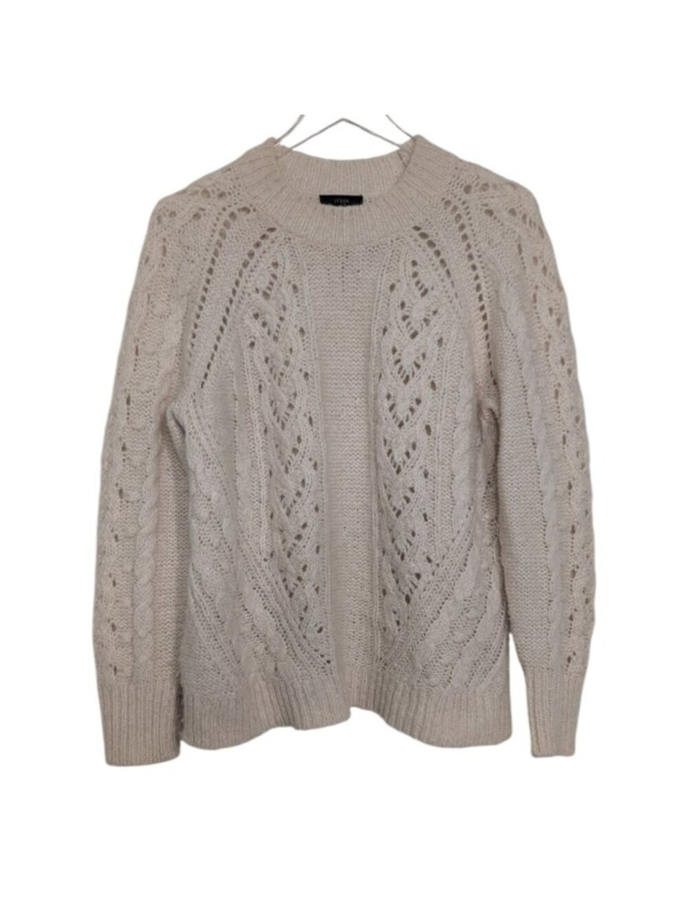J Crew Cable Knit Pointelle Sweater Womens Size Large Cream Alpaca Wool Casual